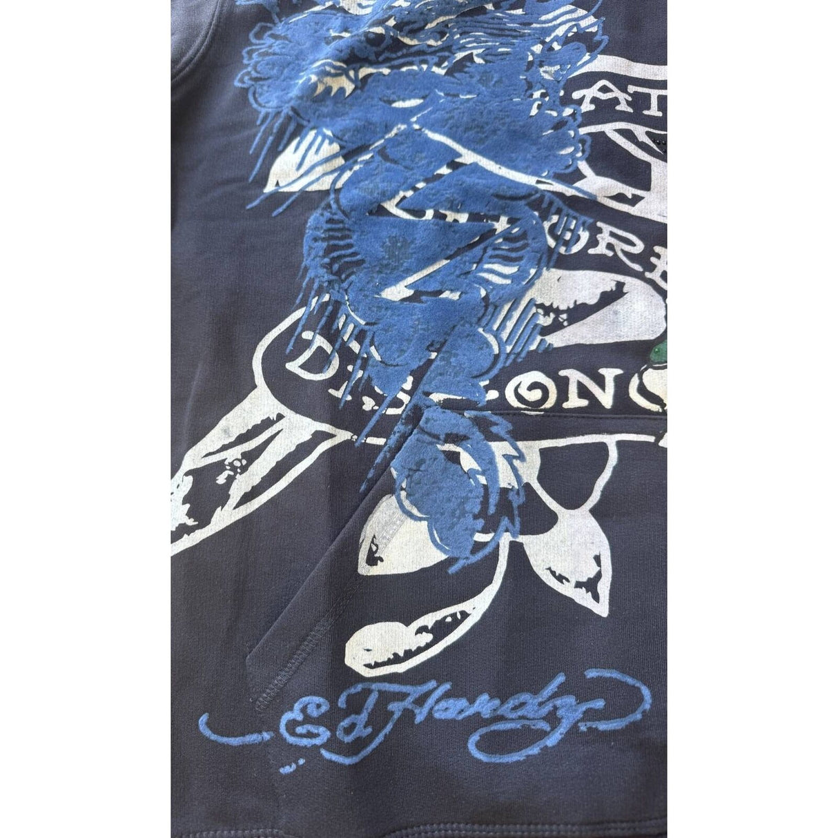 Ed Hardy Mens Hoodie Jumper - Skull Eagle - Charcoal