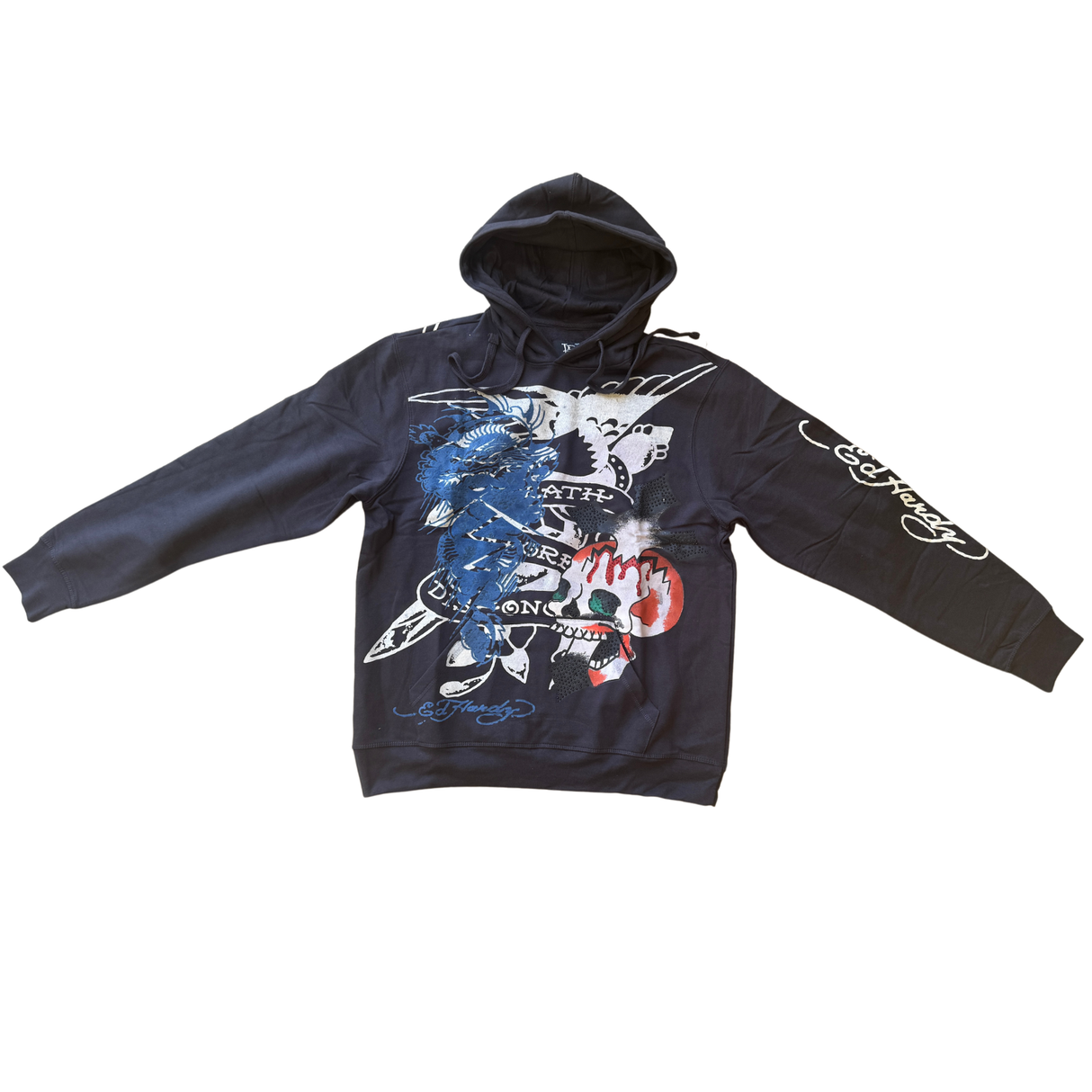 Ed Hardy Mens Hoodie Jumper - Skull Eagle - Charcoal