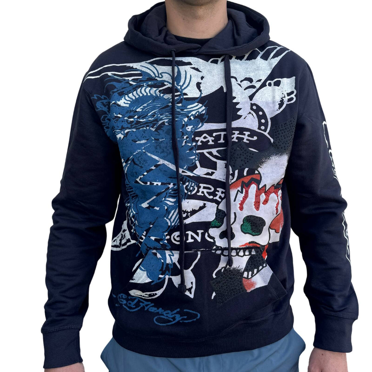Ed Hardy Mens Hoodie Jumper - Skull Eagle - Charcoal
