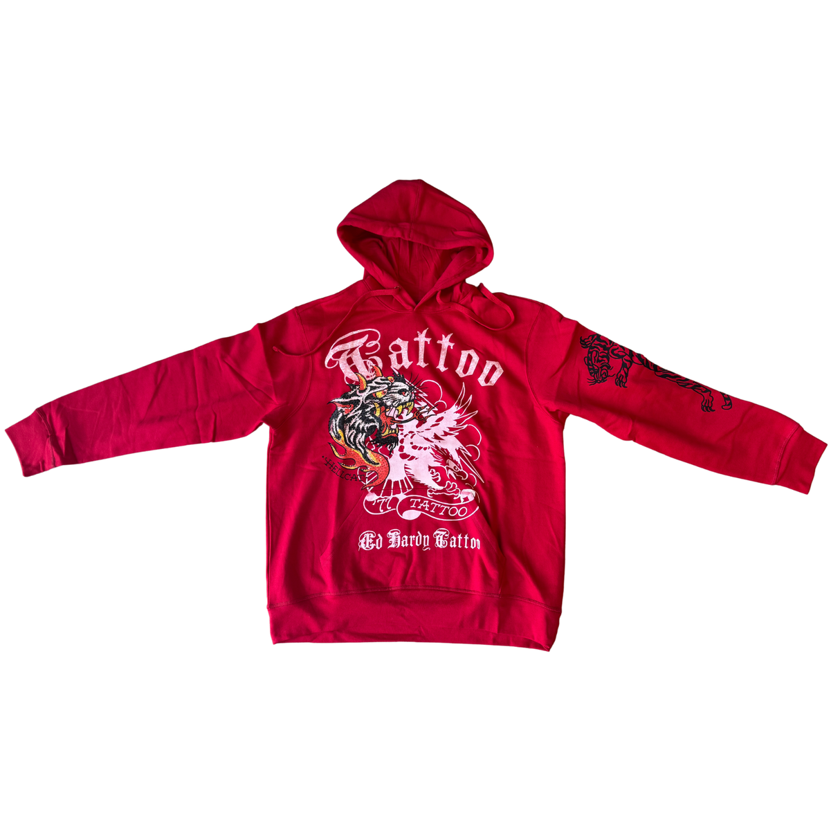 Ed Hardy Mens Hoodie Jumper - Tiger Skull - Red