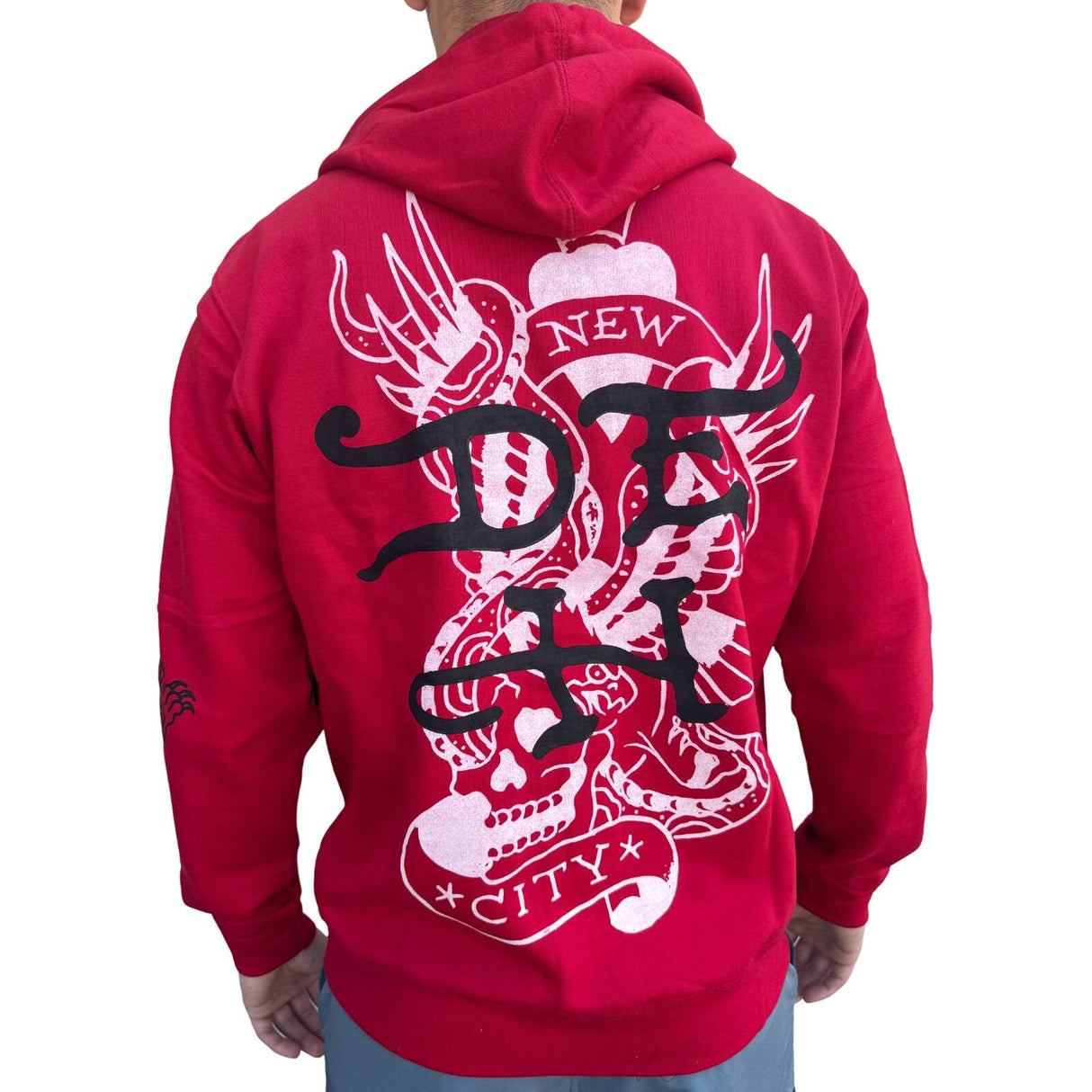 Ed Hardy Mens Hoodie Jumper - Tiger Skull - Red