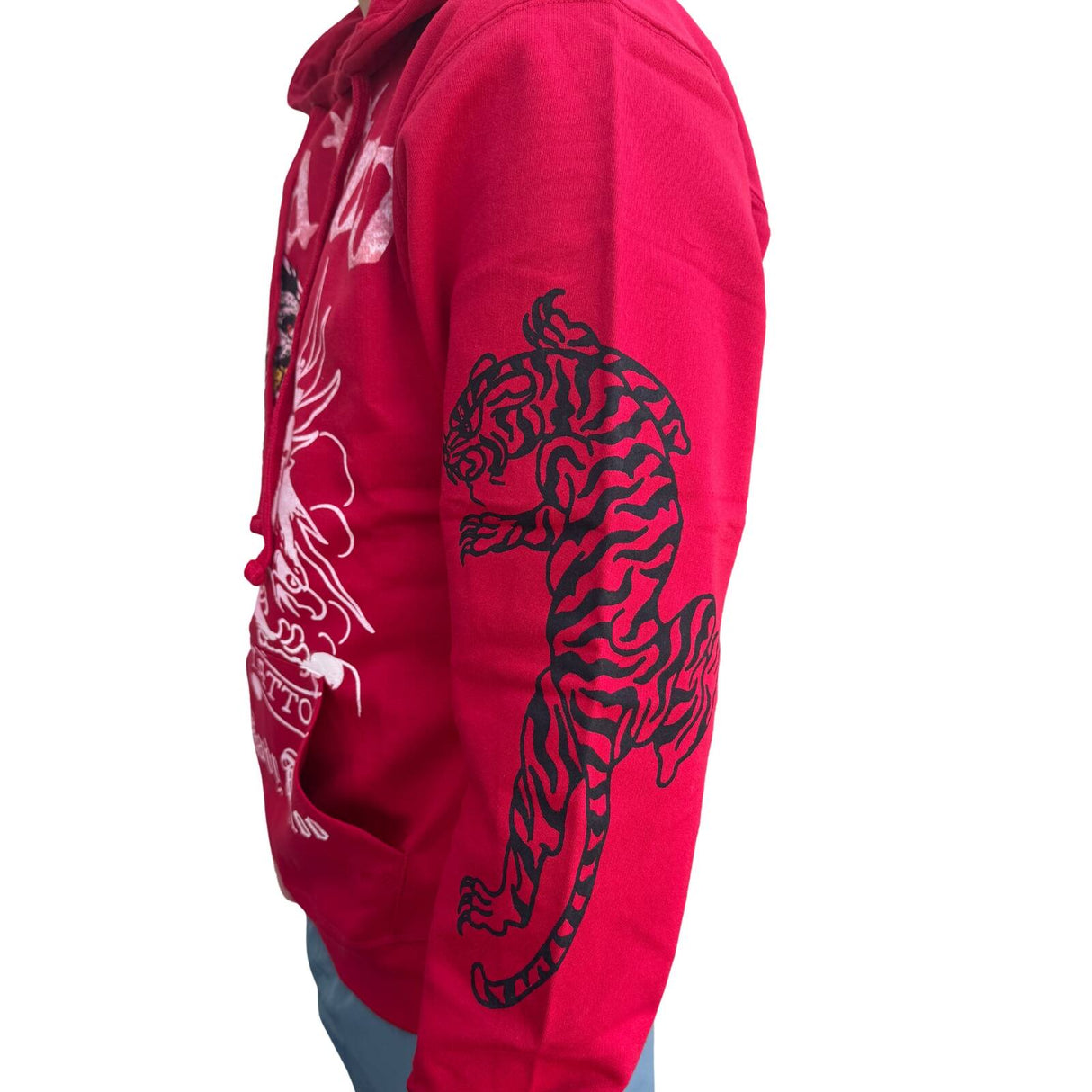 Ed Hardy Mens Hoodie Jumper - Tiger Skull - Red