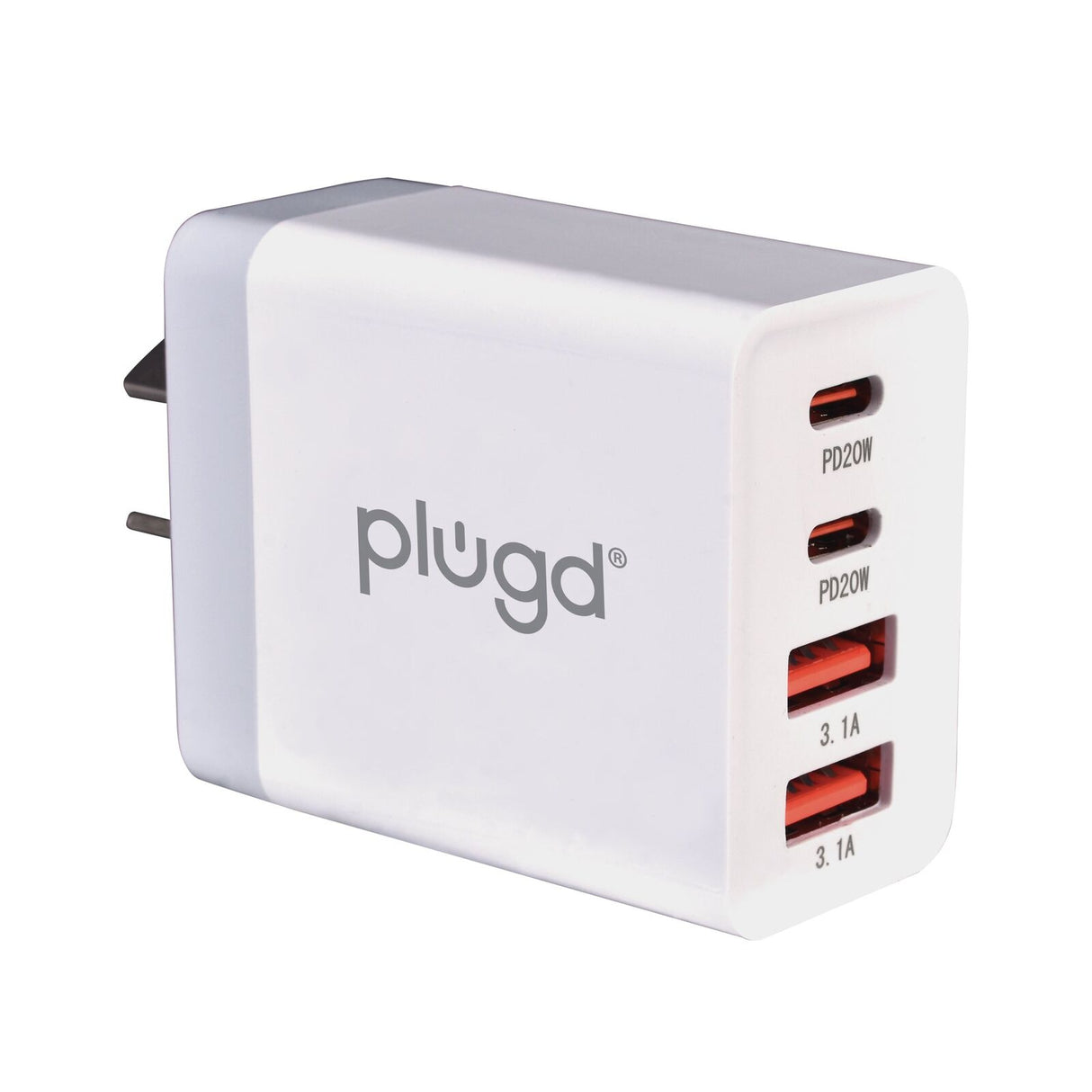 Plugd 4 40W Wall Port Adapter Phone & Laptop Charger USB C & USB A Fast Charging