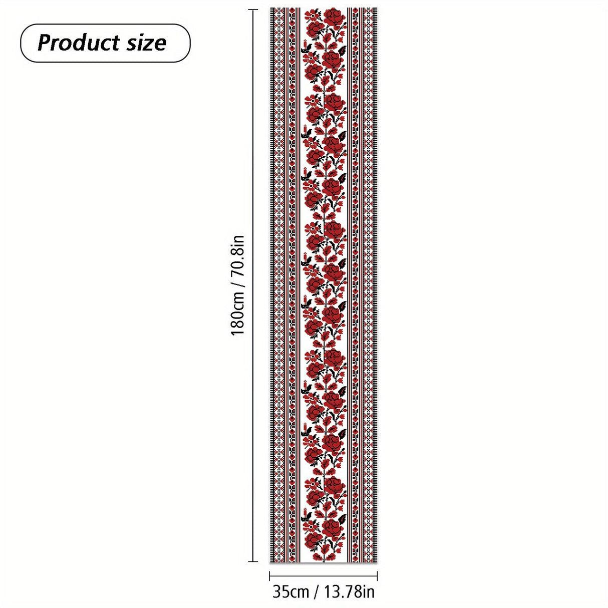 Ukrainian Table Runner – Folk Traditional Print in White, Black & Red (180x35cm)