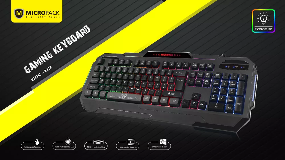 Wired Rainbow Backlit Gaming Keyboard with Splash Proof Design (GK-10L)