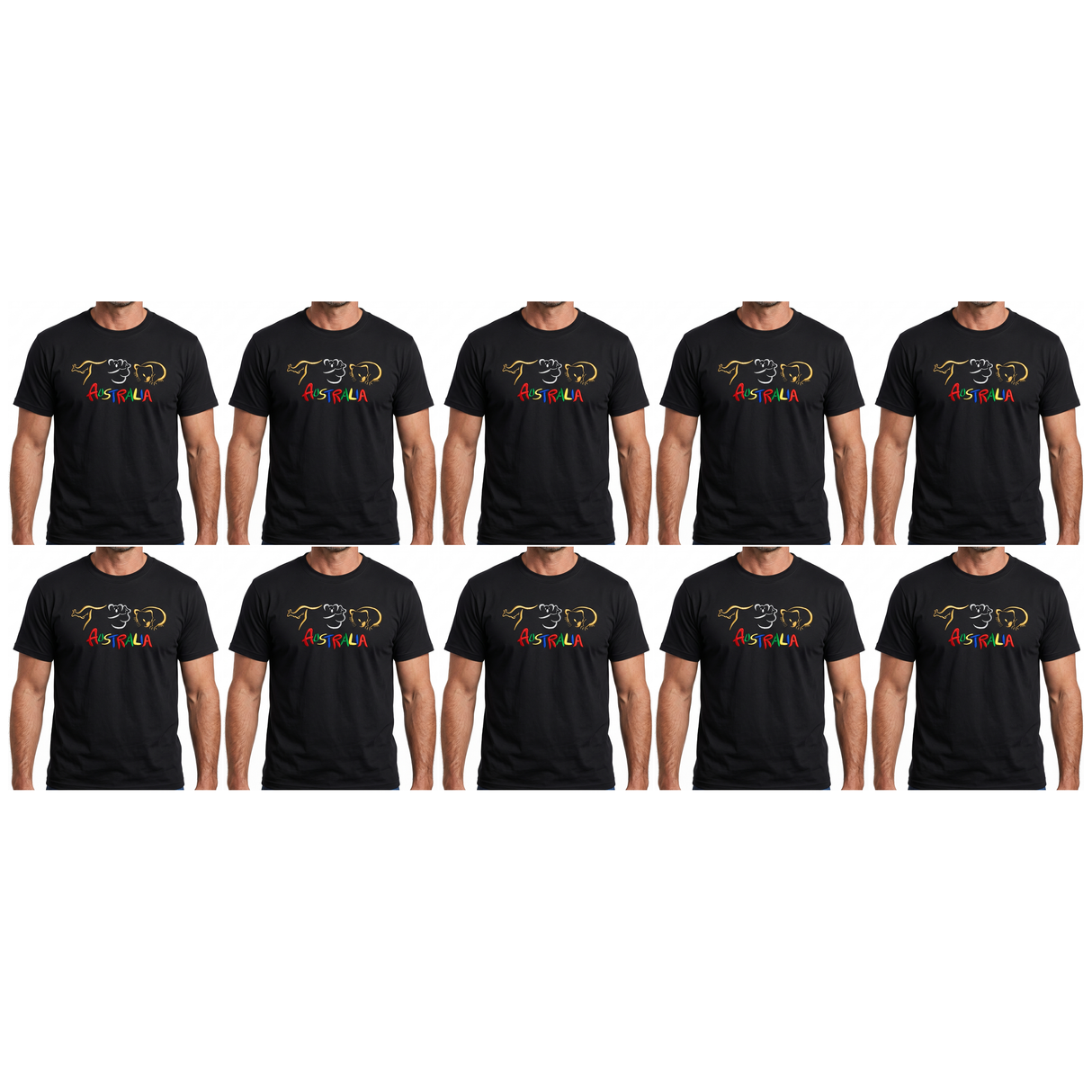 10x Adult Kangaroo/Koala/Wombat Australian Animals T-Shirt Bulk Pack - Black (100% Cotton Souvenir Gift Tee Top)