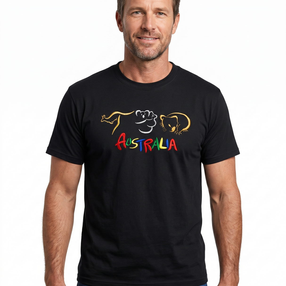 Adult Kangaroo/Koala/Wombat Australian Animals T-Shirt - Black (100% Cotton Souvenir Gift Tee Top)