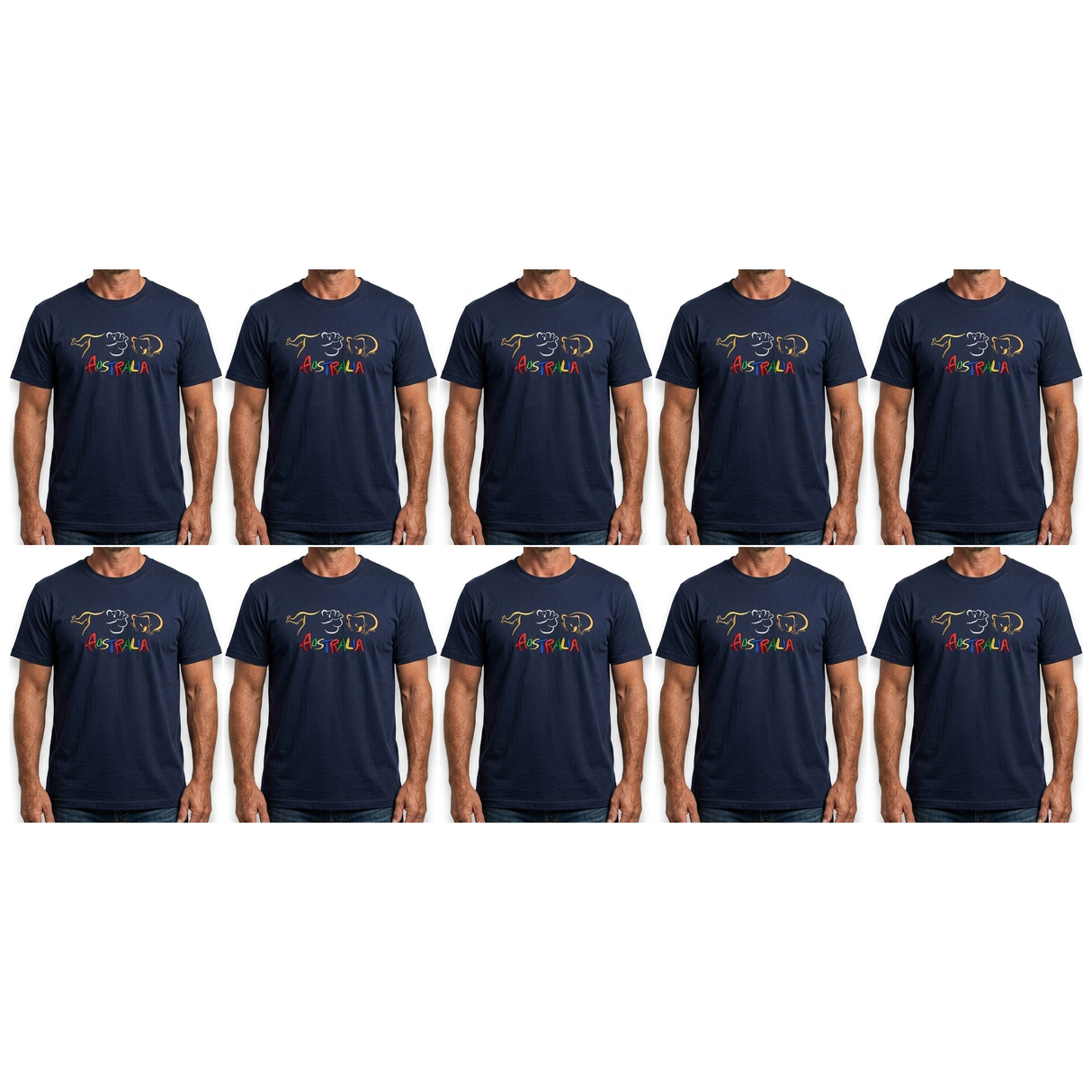 10x Adult Kangaroo/Koala/Wombat Australian Animals T-Shirt Bulk Pack - Navy Blue (100% Cotton Souvenir Gift Tee Top)