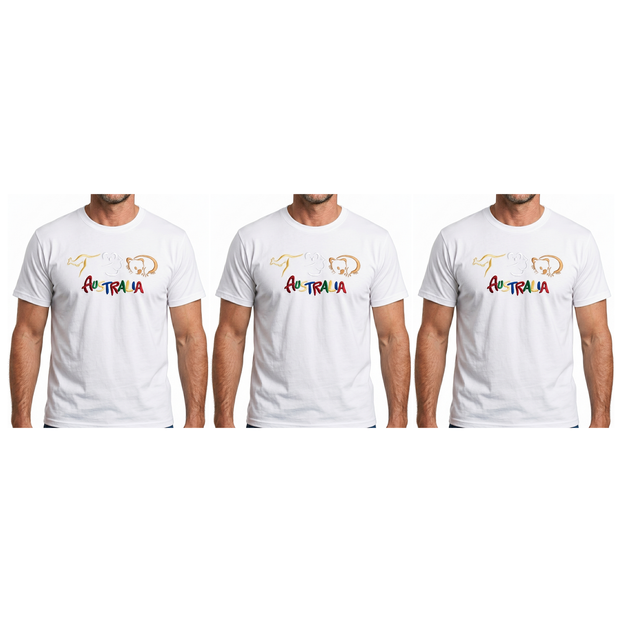 3x Adult Kangaroo/Koala/Wombat Australian Animals T-Shirt Pack - White (100% Cotton Souvenir Gift Tee Top)