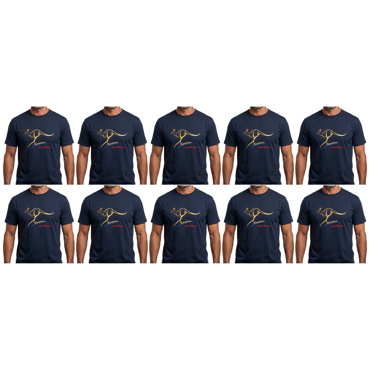 10x Adult Kangaroo Australia T-Shirt Bulk Pack - Navy Blue (100% Cotton Souvenir Gift Tee Top)