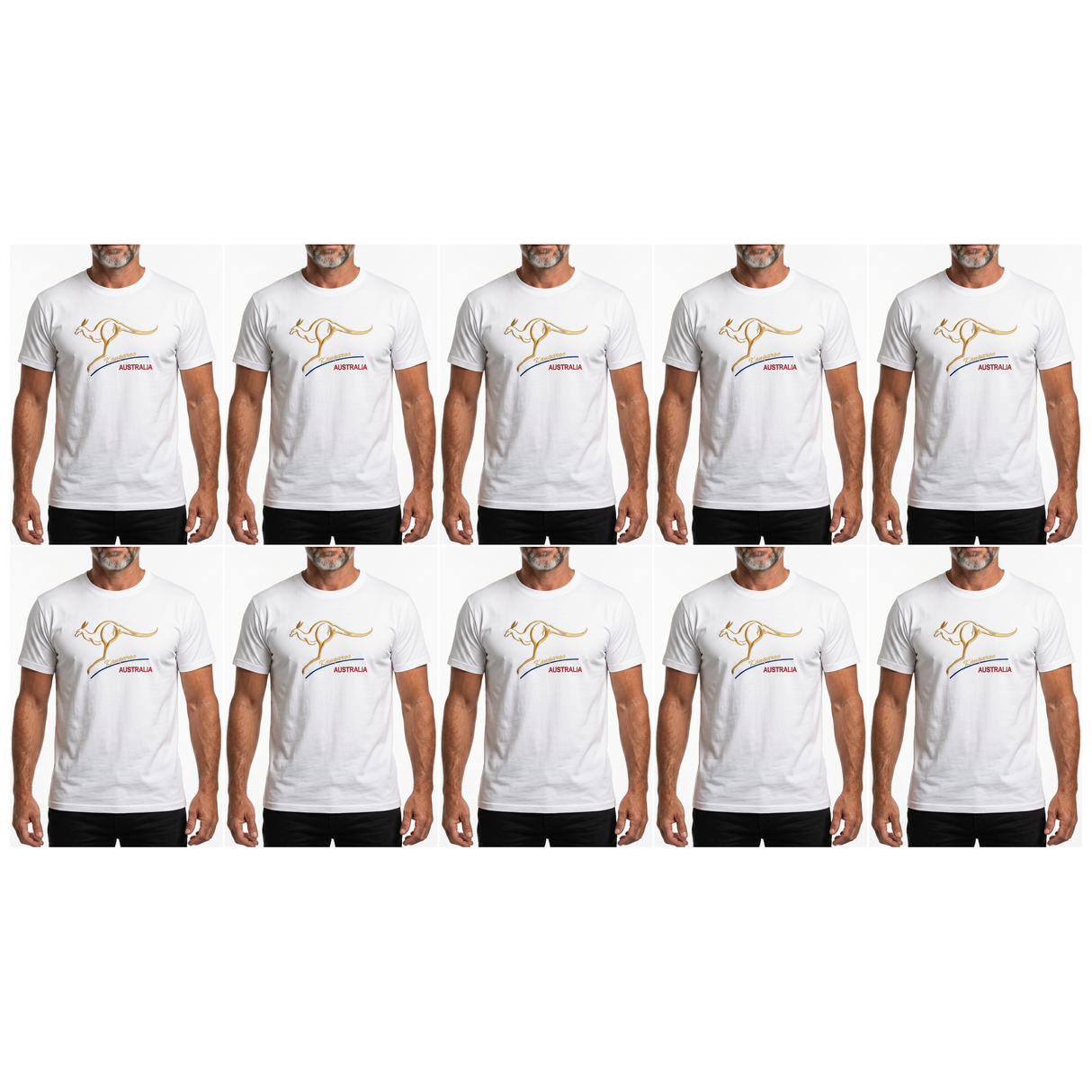 10x Adult Kangaroo Australia T-Shirt Bulk Pack - White (100% Cotton Souvenir Gift Tee Top)