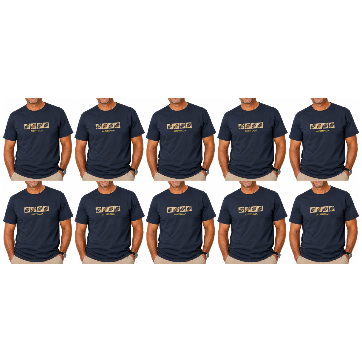 10x Adult Australia Wildlife T-Shirt Bulk Pack - Navy Blue (100% Cotton Souvenir Gift Top)
