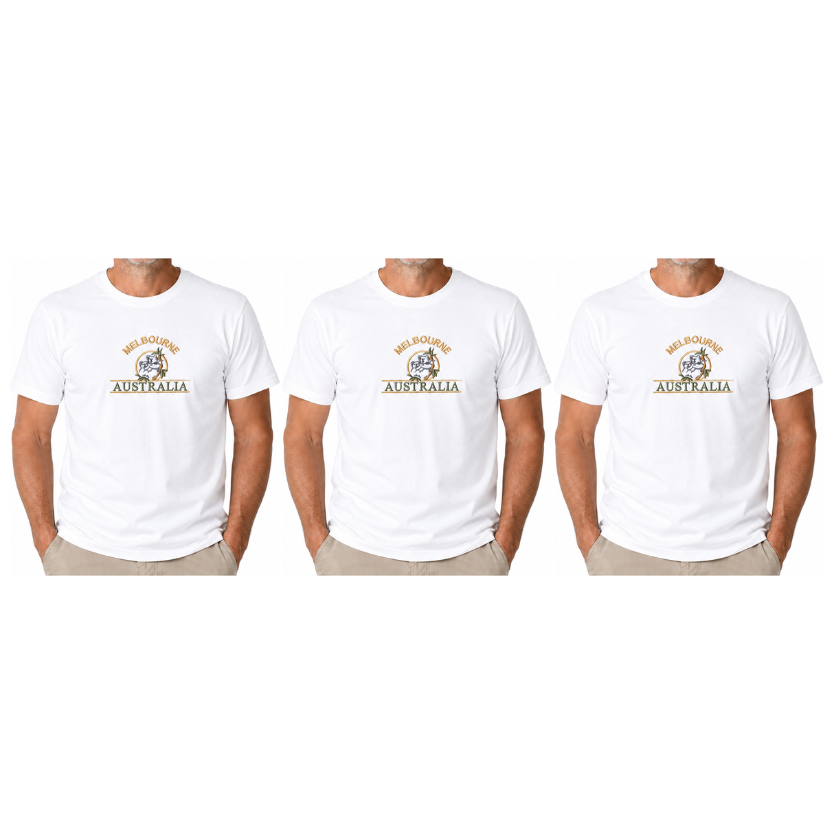3x Adult Koala Melbourne Australia T-Shirt Pack - White (100% Cotton Souvenir Gift Tee Top)