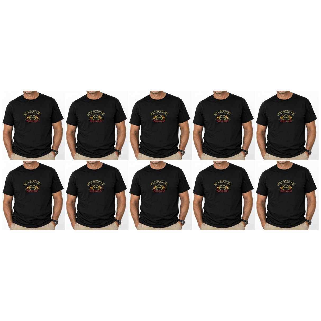 10x Adult Kangaroo Melbourne Australia T-Shirt Bulk Pack - Black (100% Cotton Souvenir Gift Tee Top)