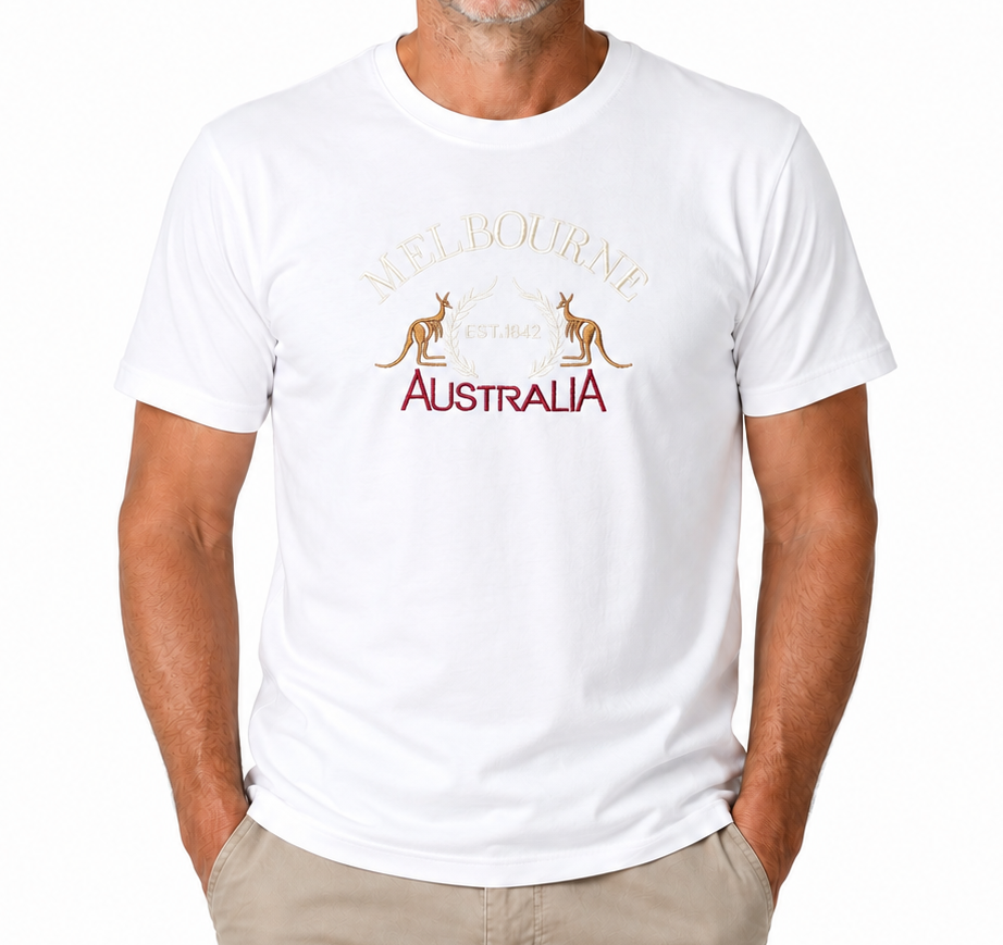 Adult Kangaroo Melbourne Australia T-Shirt - White (100% Cotton Souvenir Gift Tee Top)