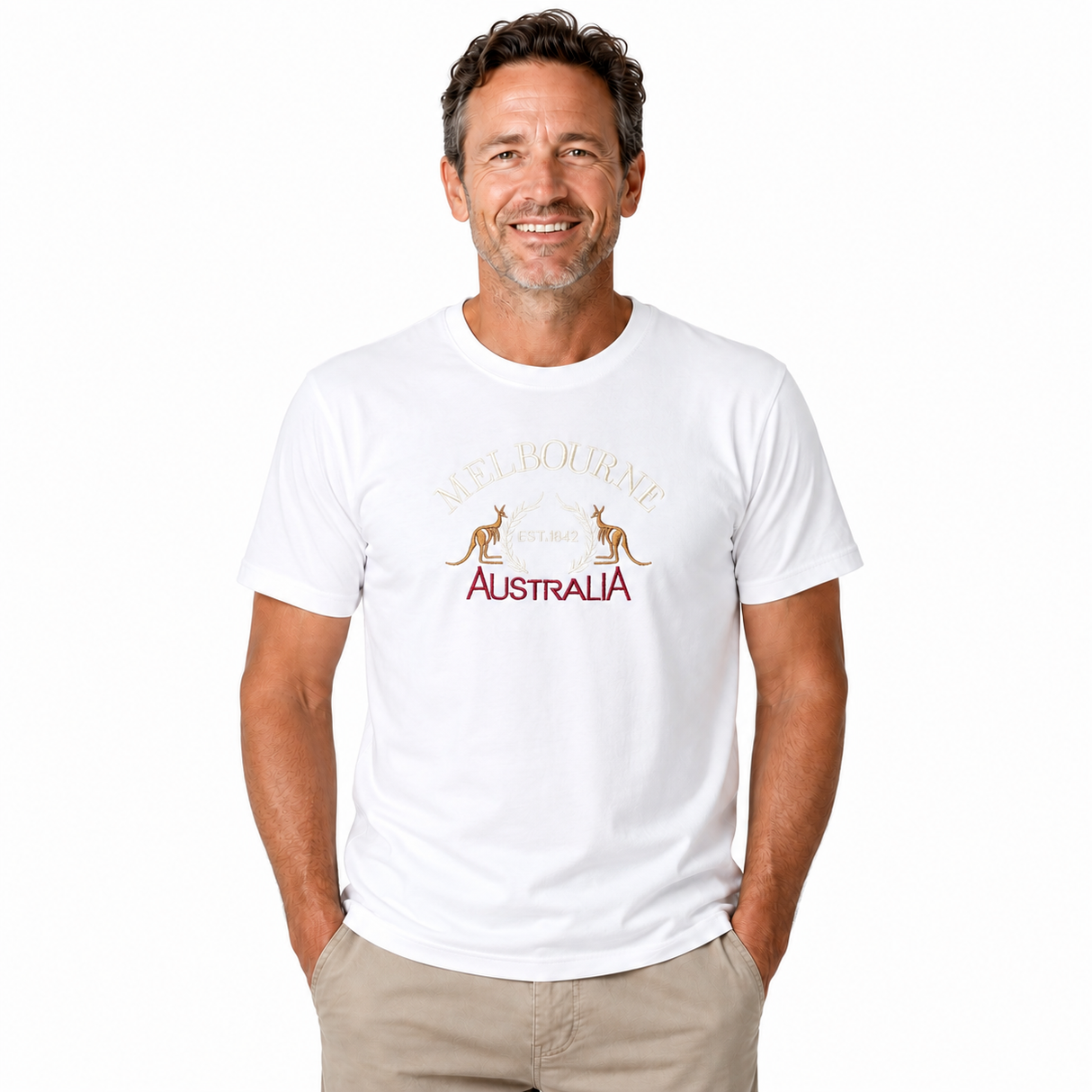 Adult Kangaroo Melbourne Australia T-Shirt - White (100% Cotton Souvenir Gift Tee Top)