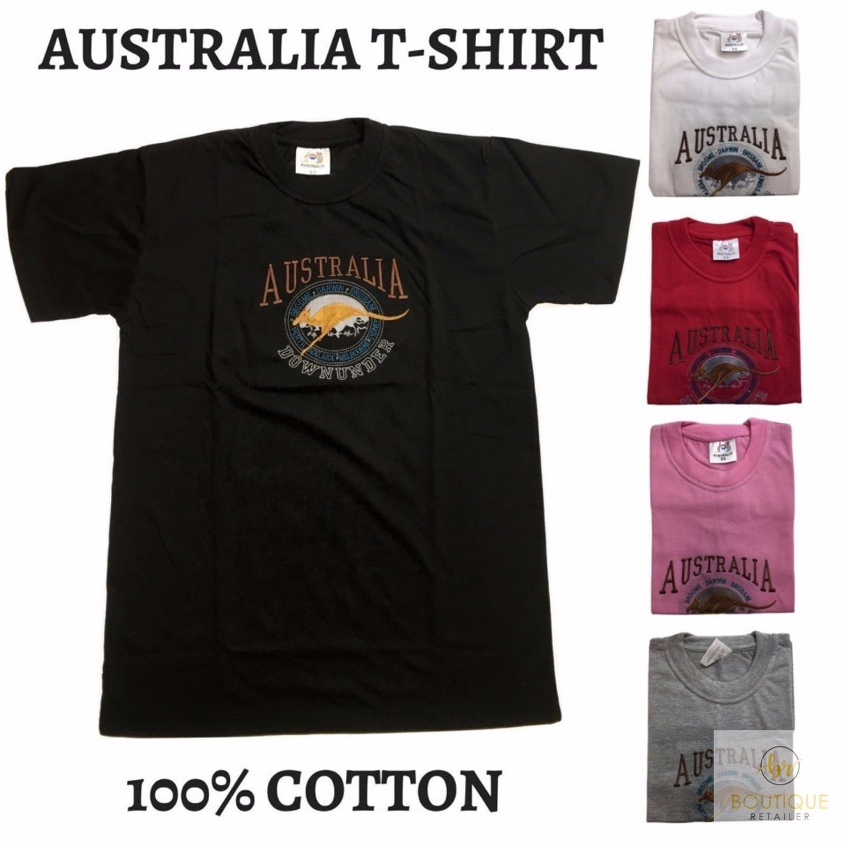 Adult Australia Kangaroo T Shirt Australia Day Souvenir Tee Top 100% Cotton - Bottle Green