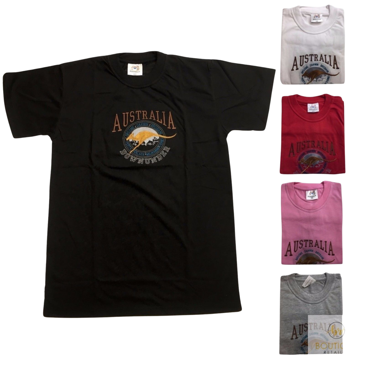 Adult Australia Kangaroo T Shirt Australia Day Souvenir Tee Top 100% Cotton - Black