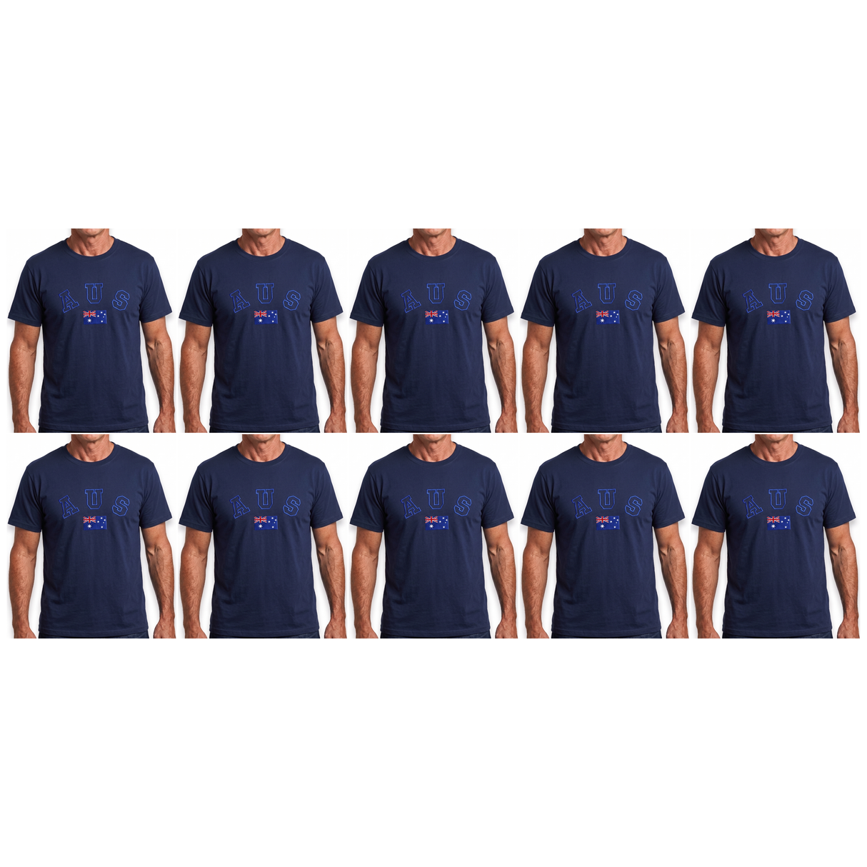 10x Adult Australian "AUS" Flag Souvenir T-Shirt Bulk Pack - Navy Blue (Cotton Blend Tee Top)