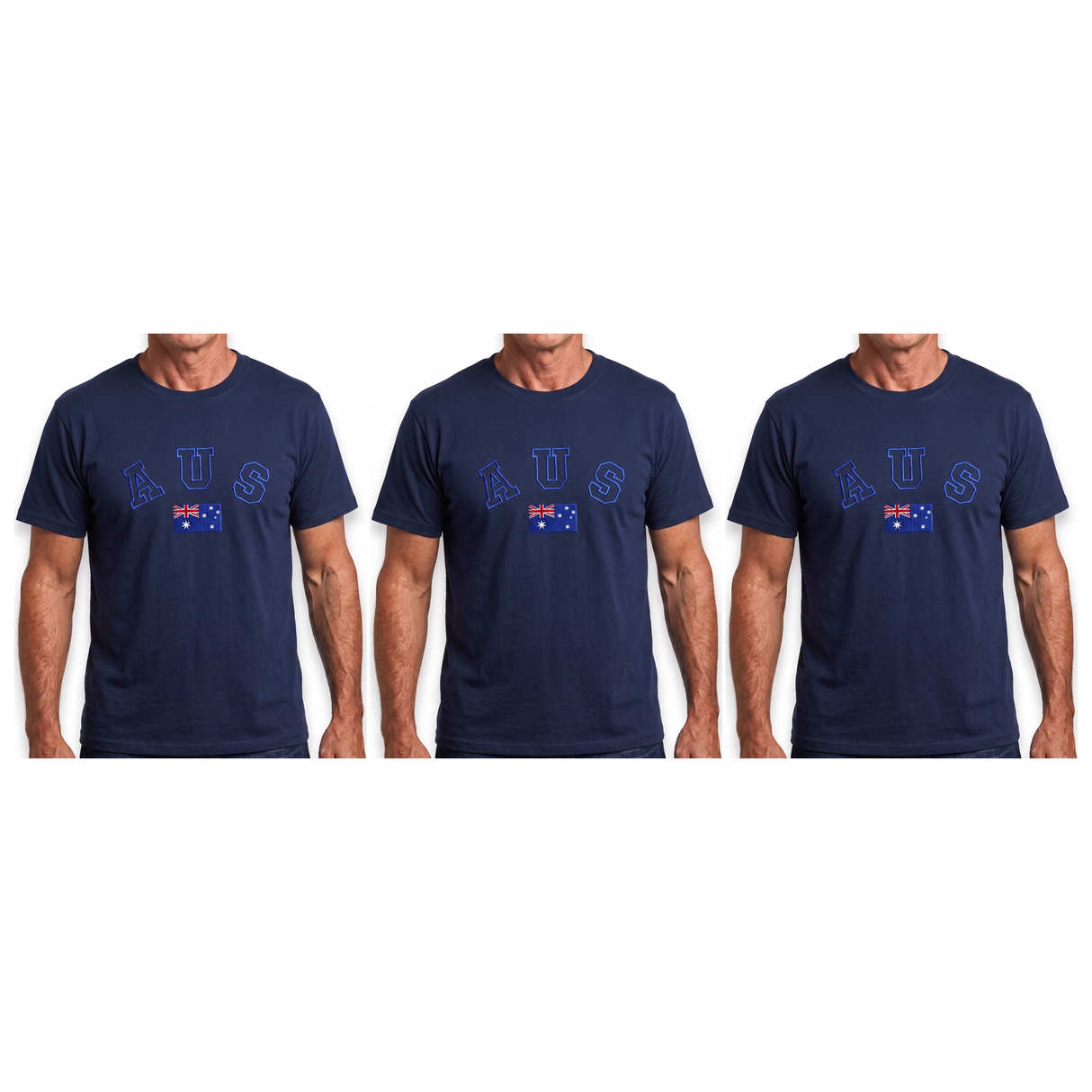 3x Adult Australian "AUS" Flag Souvenir T-Shirt Pack - Navy Blue (Cotton Blend Tee Top)