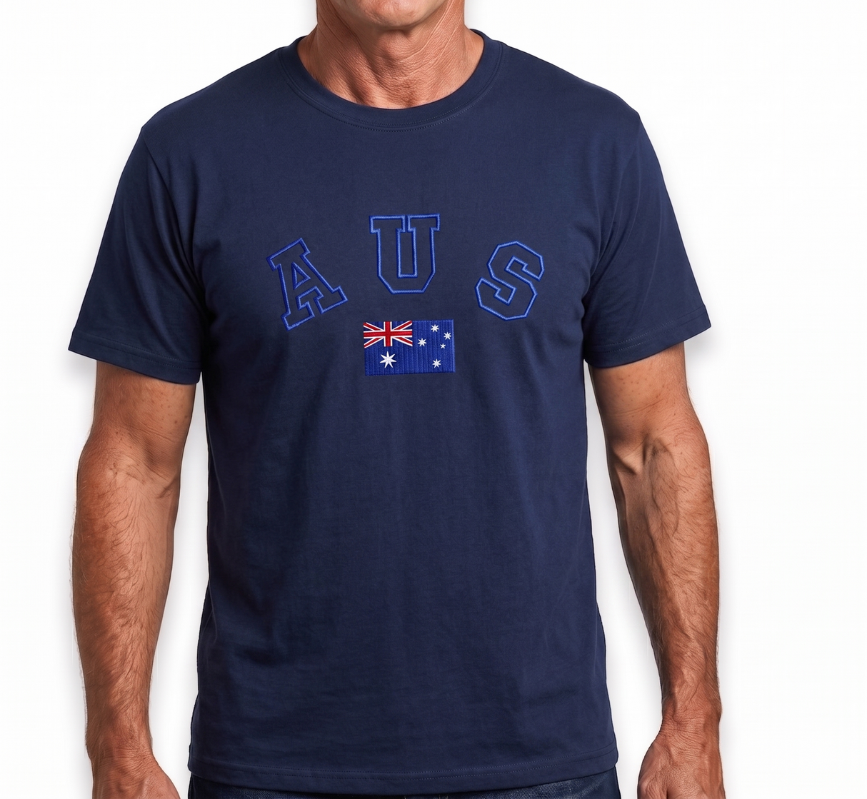 Adult Australian "AUS" Flag Souvenir T-Shirt - Navy Blue (Cotton Blend Tee Top)