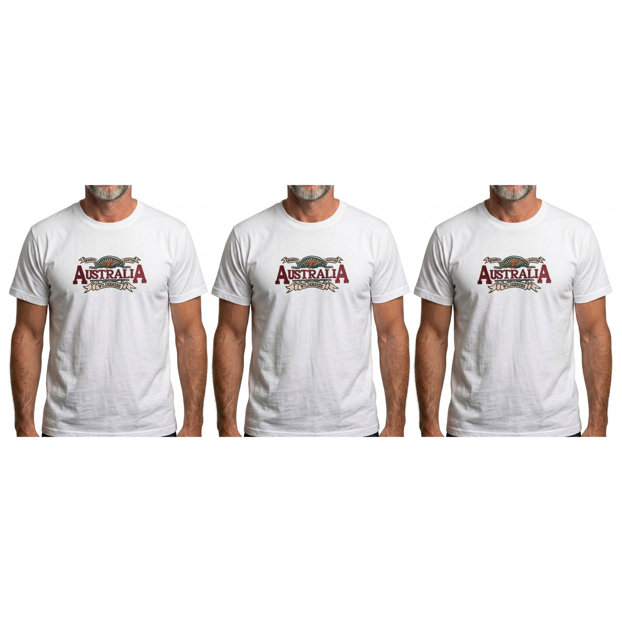 3x Adult Australian Wilderness Souvenir T Shirt Pack - White (100% Cotton Tee Top)