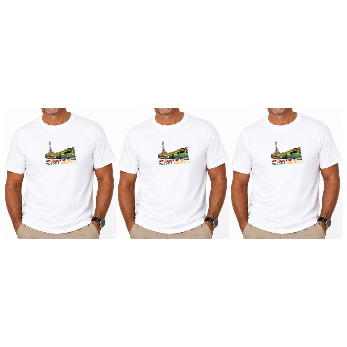 3x Adult Melbourne Victoria Australia T-Shirt Pack - White (100% Cotton Souvenir Gift Tee Top)
