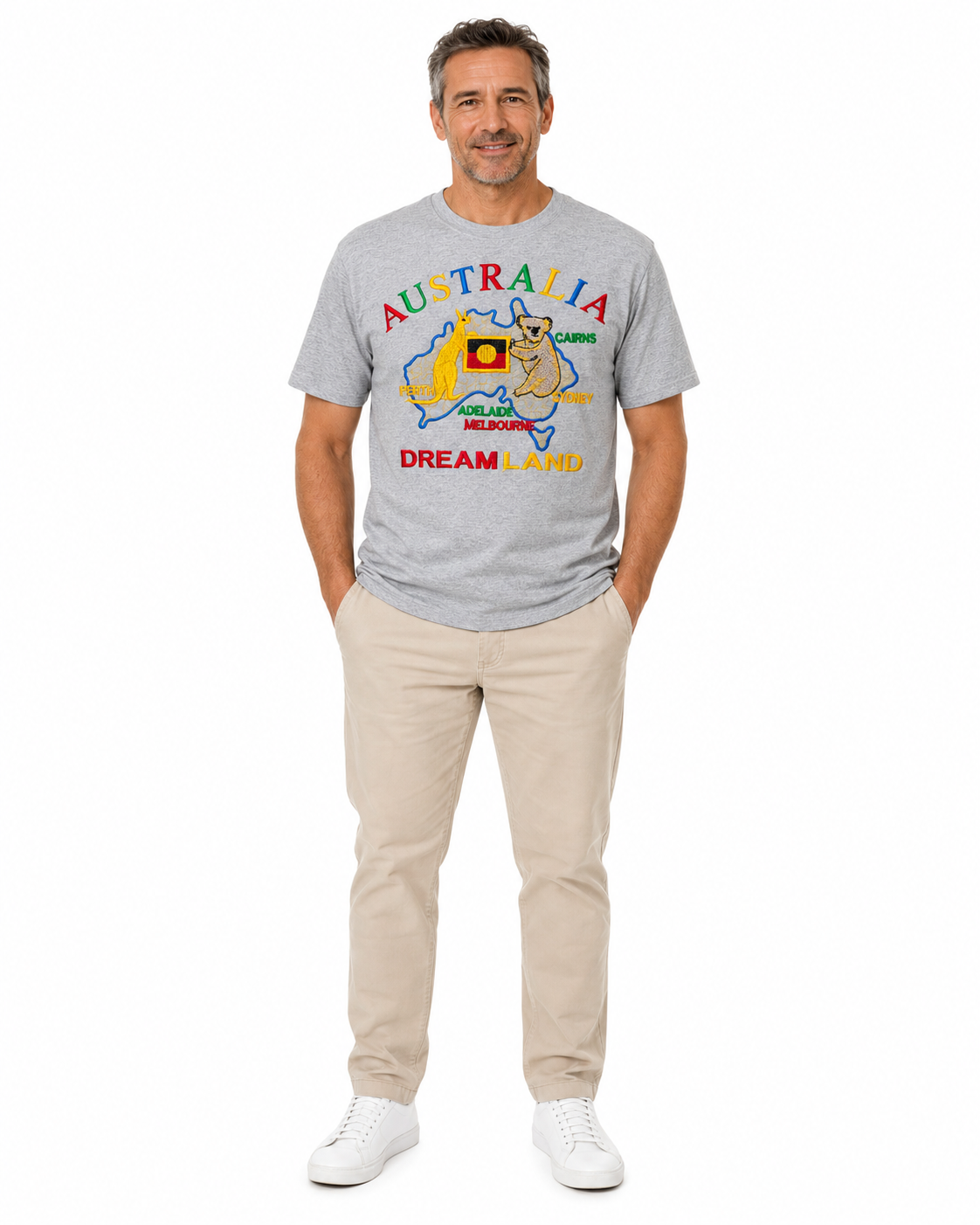 Adult Australia Kangaroo/Koala "Dream Land" T Shirt 100% Cotton Souvenir Tee Top in Grey