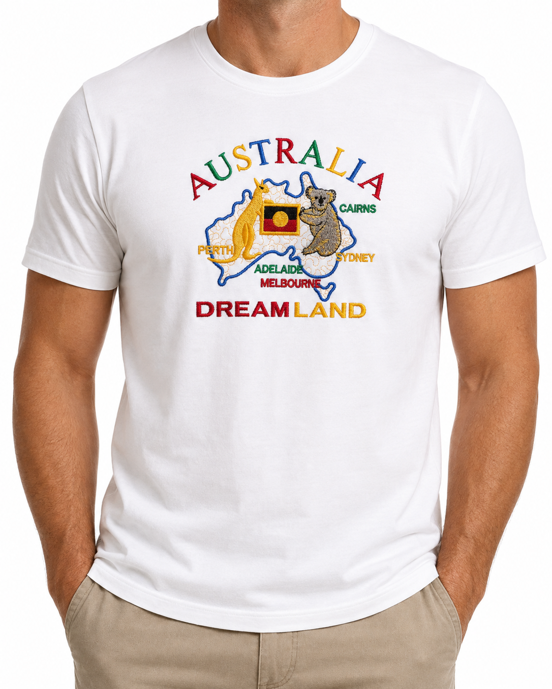 Adult Australia Kangaroo/Koala "Dream Land" T Shirt 100% Cotton Souvenir Tee Top in White