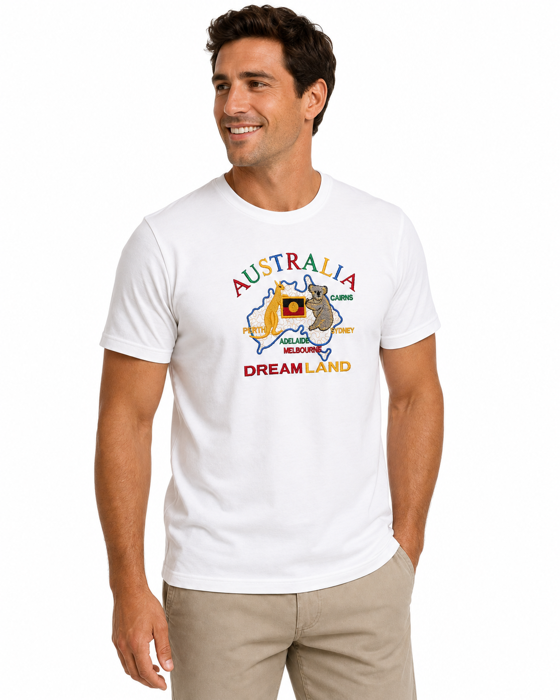 Adult Australia Kangaroo/Koala "Dream Land" T Shirt 100% Cotton Souvenir Tee Top in White