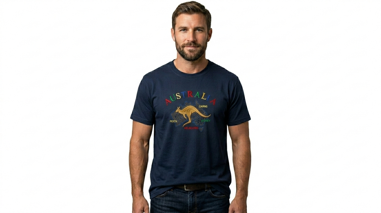 Adult Australia Kangaroo T Shirt Tee 100% Cotton Top Aussie Day - Navy - XXL