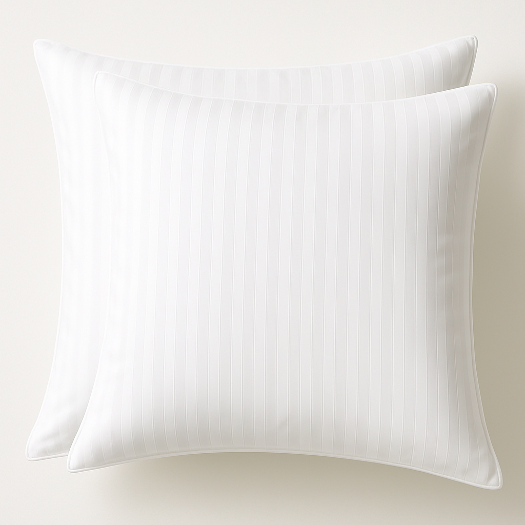 2x 100% Cotton European Square Pillowcases - 400 Thread Count - Striped White