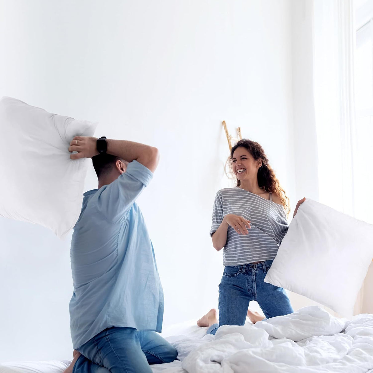 4x Premium European Square Pillow & Cover - 100% Cotton - 65x65cm