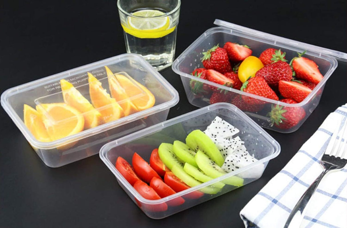 500x 350ml Plastic Reusable Food Containers with Lids - BPA Free (145*100*40mm)