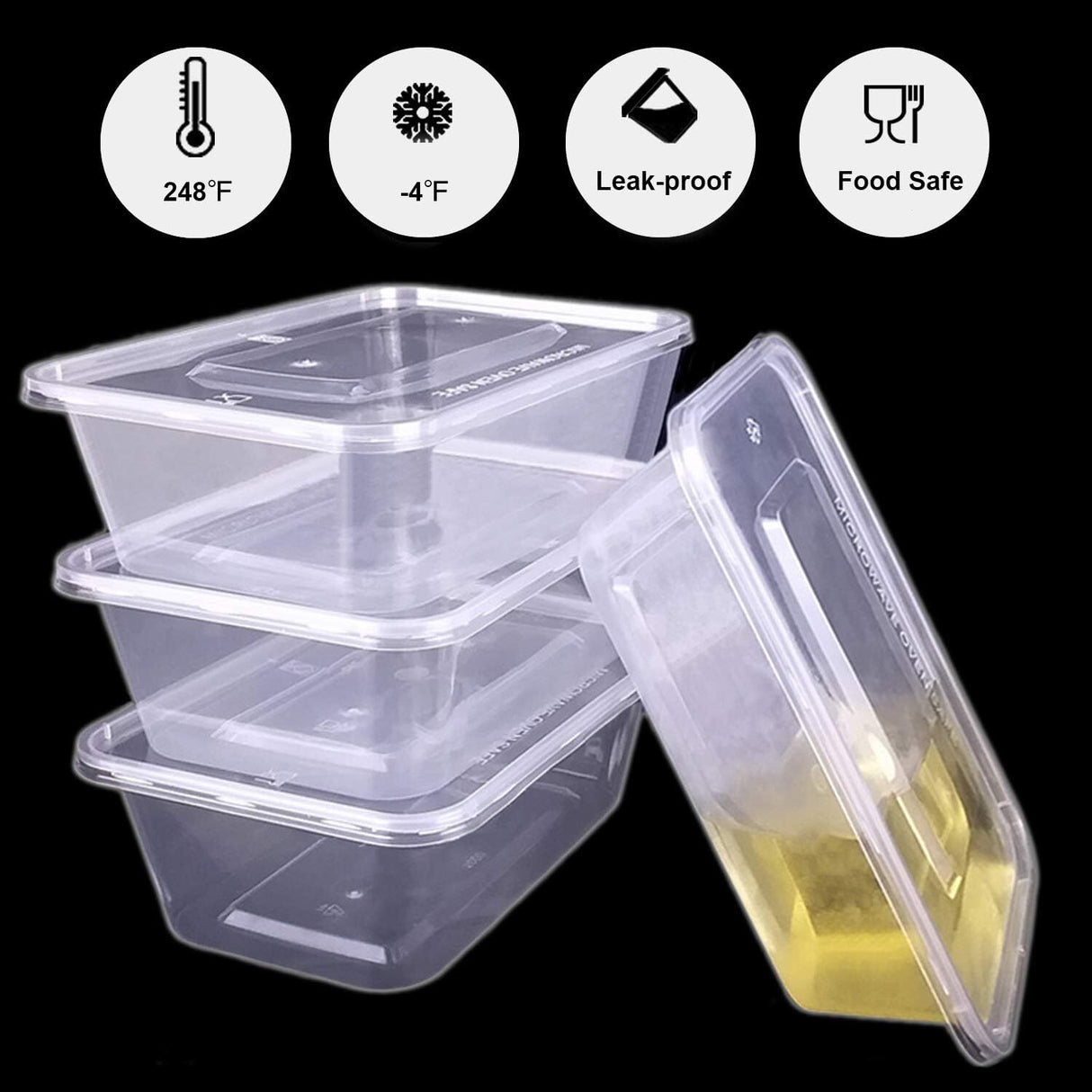 120x 1500ml Plastic Reusable Food Containers with Lids- BPA Free (217*145*72mm)