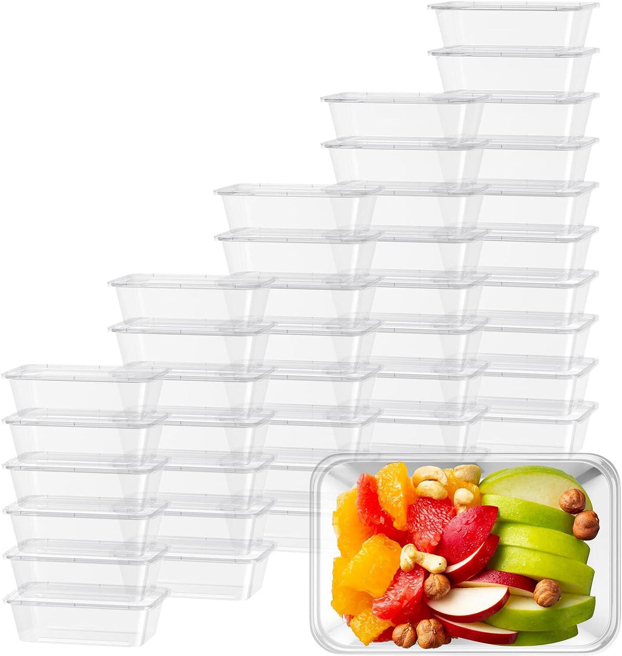 120x 1500ml Plastic Reusable Food Containers with Lids- BPA Free (217*145*72mm)