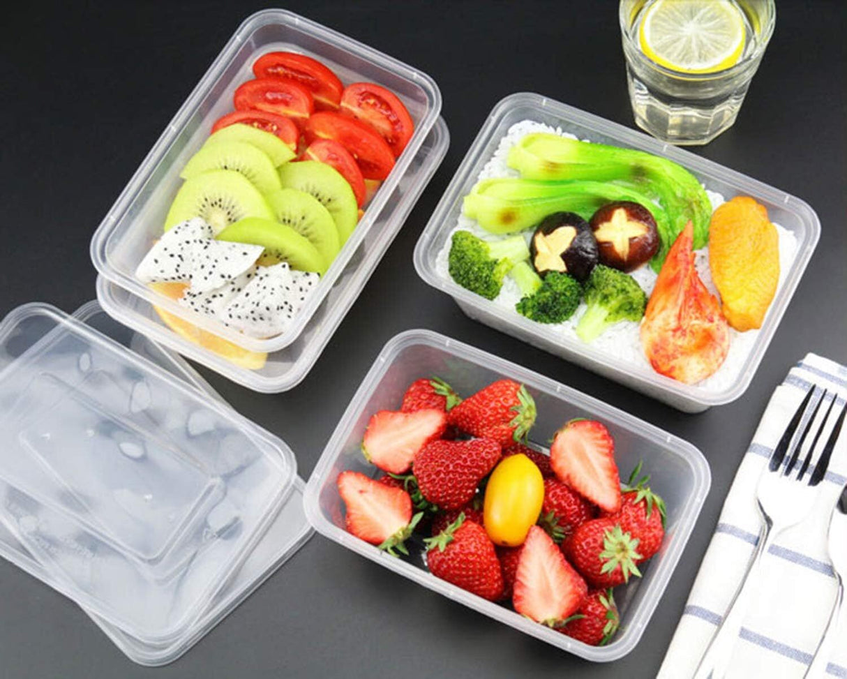 120x 1500ml Plastic Reusable Food Containers with Lids- BPA Free (217*145*72mm)