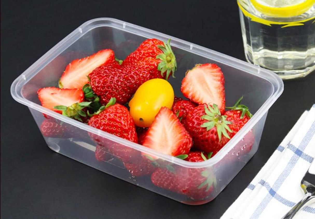 96x 2000ml Plastic Reusable Food Containers with Lids - BPA Free (246*157*67mm)