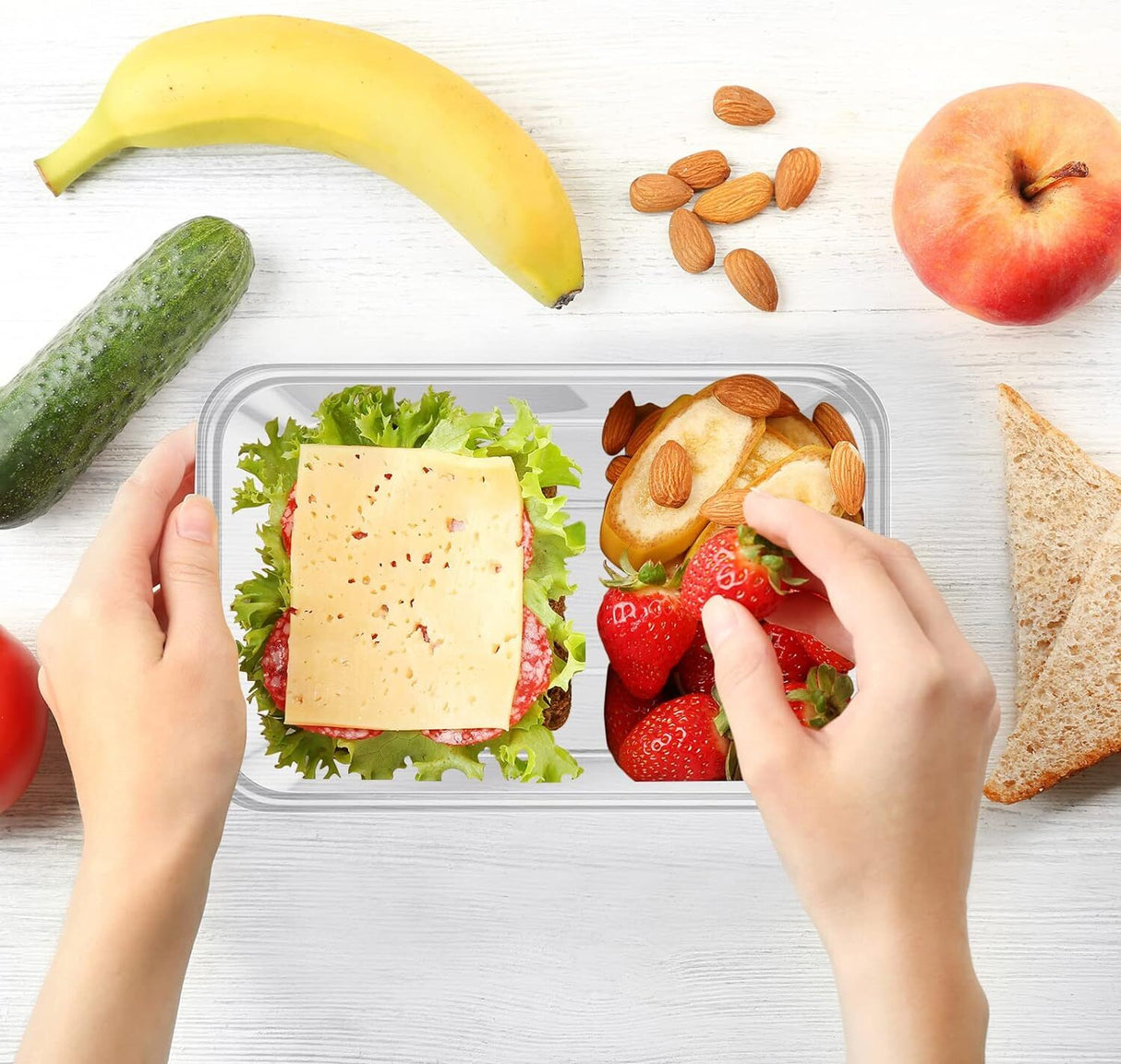 96x 2000ml Plastic Reusable Food Containers with Lids - BPA Free (246*157*67mm)