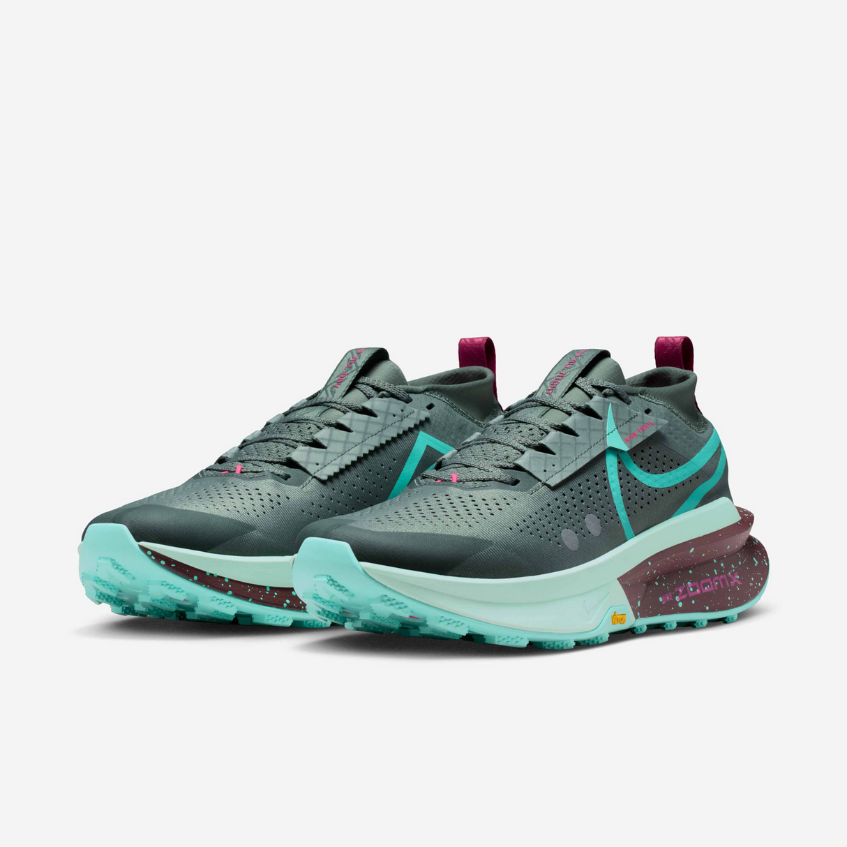 Nike Mens Zegama 2 Trail Running Shoes - Clay Green-Mint-Burgundy-Turquoise (Athletic Sneakers/Runners)