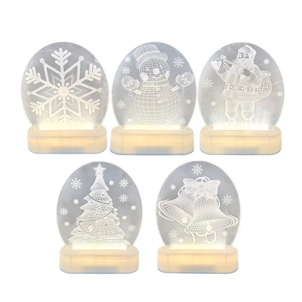 CarolCraft Christmas LED Acrylic USB Lamp Set of 5 Decoration Ornament Xmas Gift