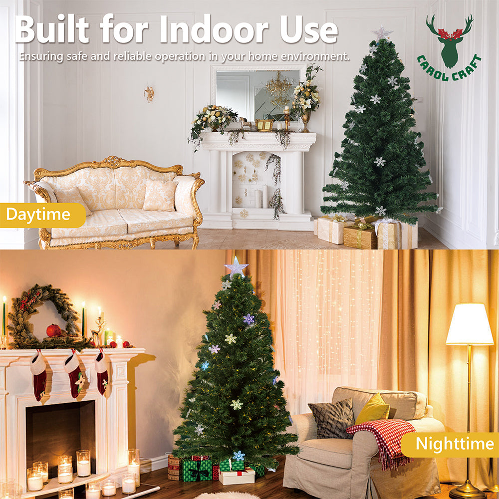1.8m Artificial Christmas Tree w/ Fibre Optics & Multicolour LED Lights Xmas