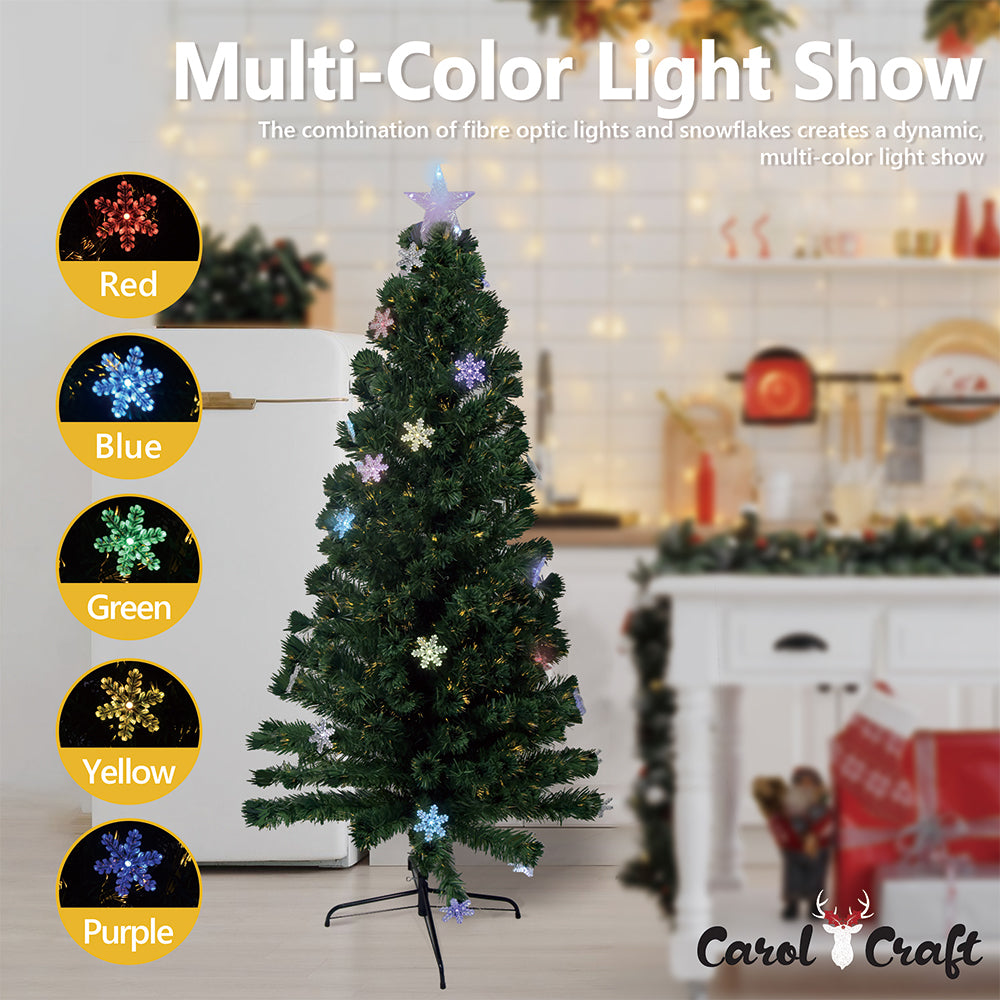 1.8m Artificial Christmas Tree w/ Fibre Optics & Multicolour LED Lights Xmas