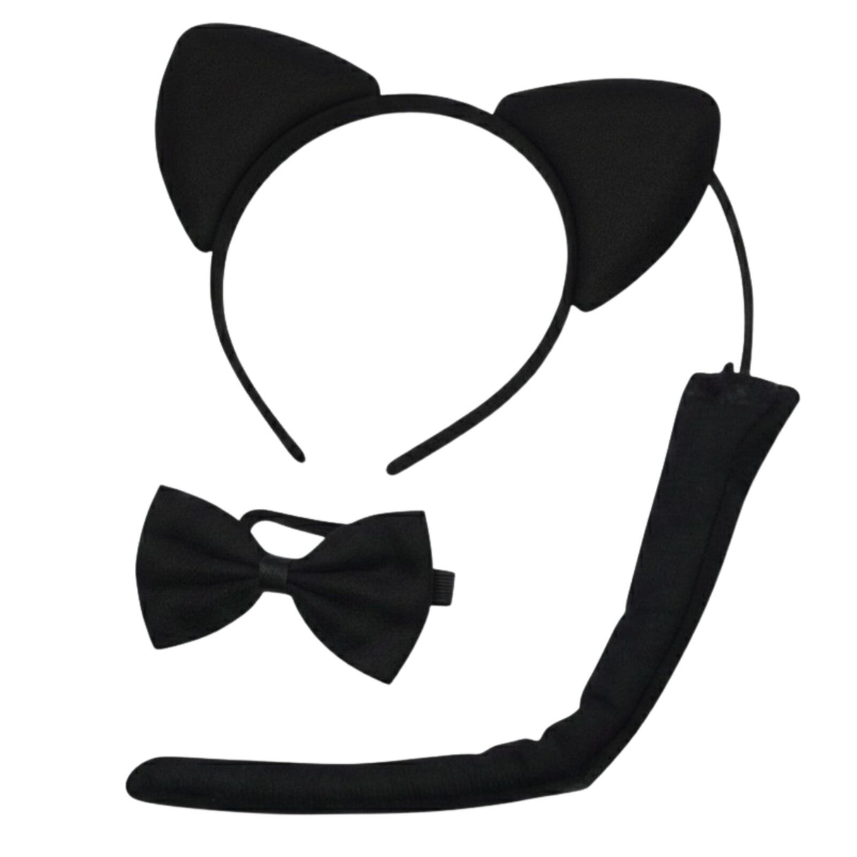 Black Cat Ears Headband w/ Bow & Tail - Animal Halloween & Fancy Dress Costume