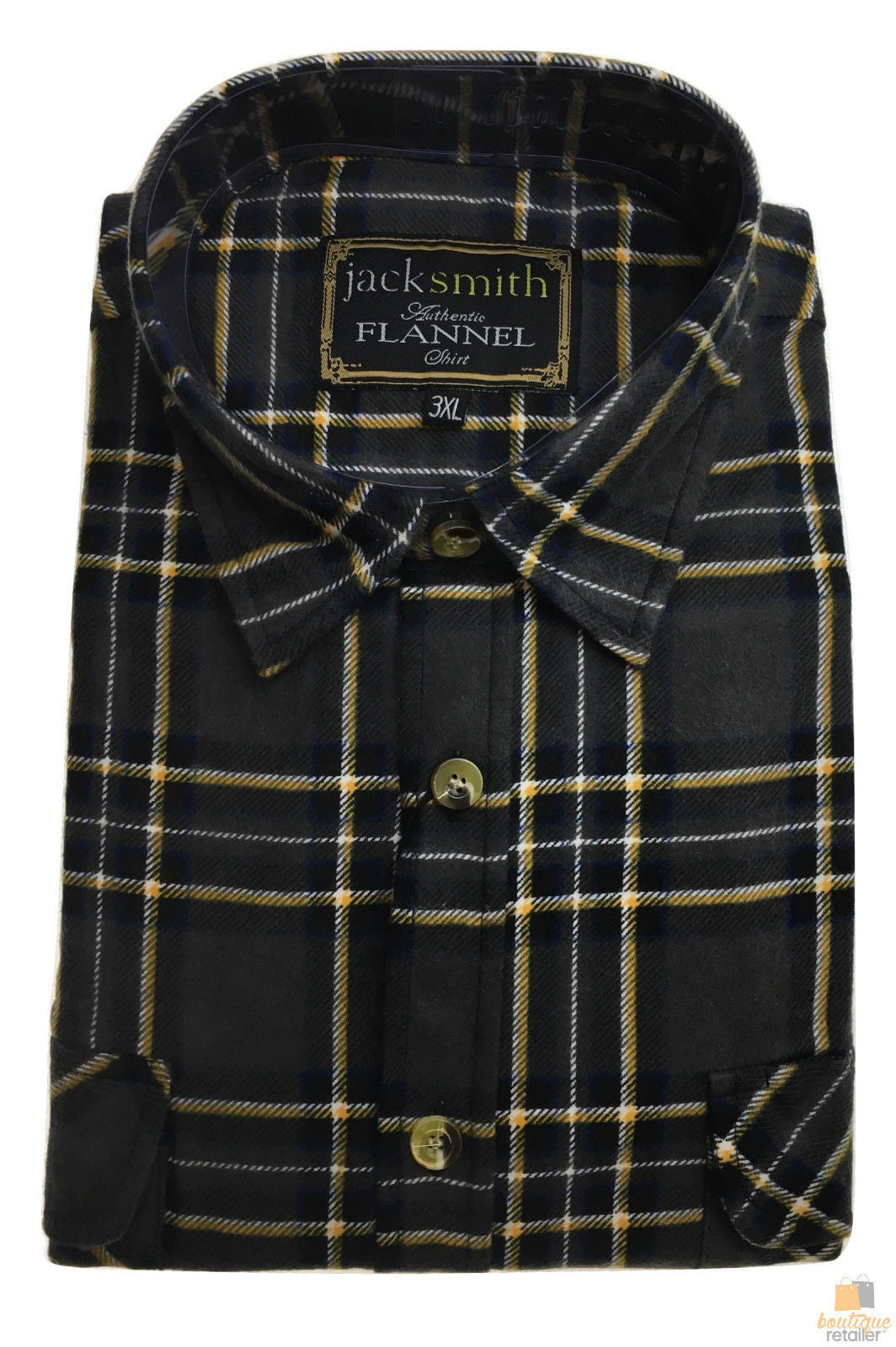 Mens 100% Cotton Small Flannelette Shirt - Button Up Vintage Check Flannel - Charcoal 29 (Half Placket)