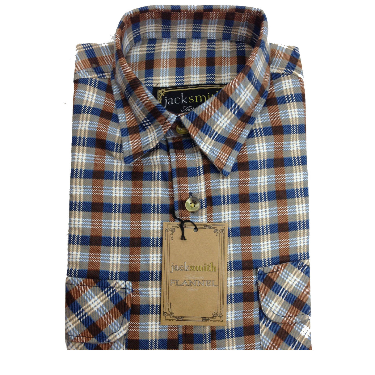 Mens Vintage Long Sleeve Flannelette Shirt - Beige (100% Cotton Check Flannel)