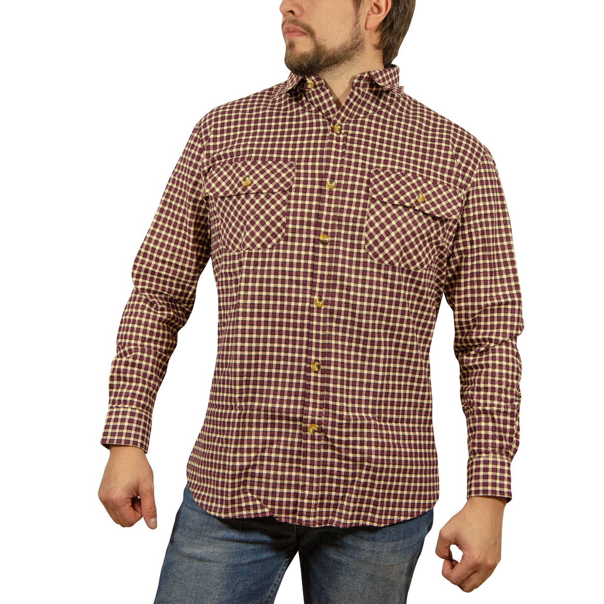 Mens FLANNELETTE SHIRT Check 100% COTTON Flannel Vintage Long Sleeve - 97 (Full Placket)