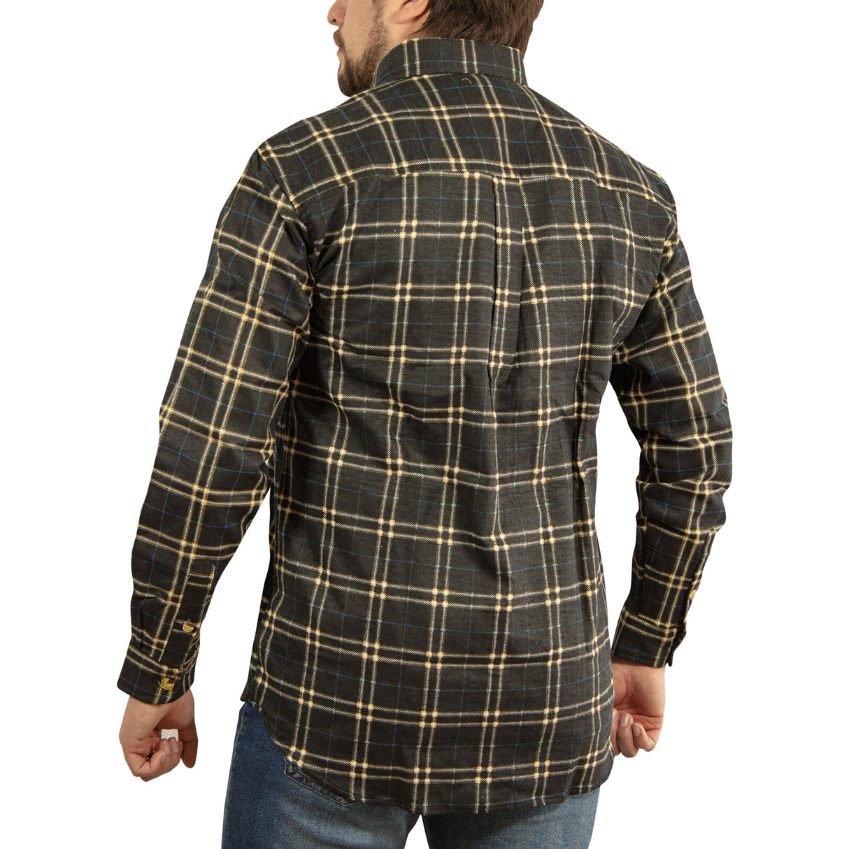 Mens Vintage Long Sleeve Flannelette Shirt - Black/Yellow (100% Cotton Check Flannel)