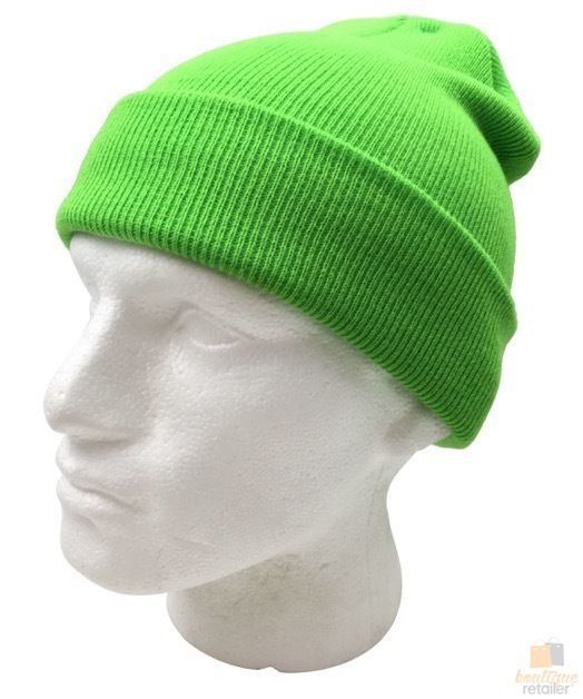 PLAIN FLURO BEANIE Hi Vis Unisex Winter Warm Hat Ski Party Costume Cap Knit - Fluro Pink