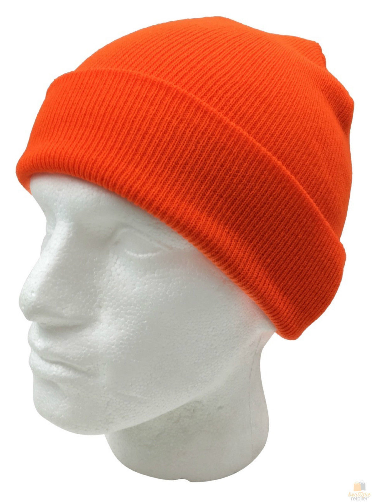 PLAIN FLURO BEANIE Hi Vis Unisex Winter Warm Hat Ski Party Costume Cap Knit - Fluro Yellow